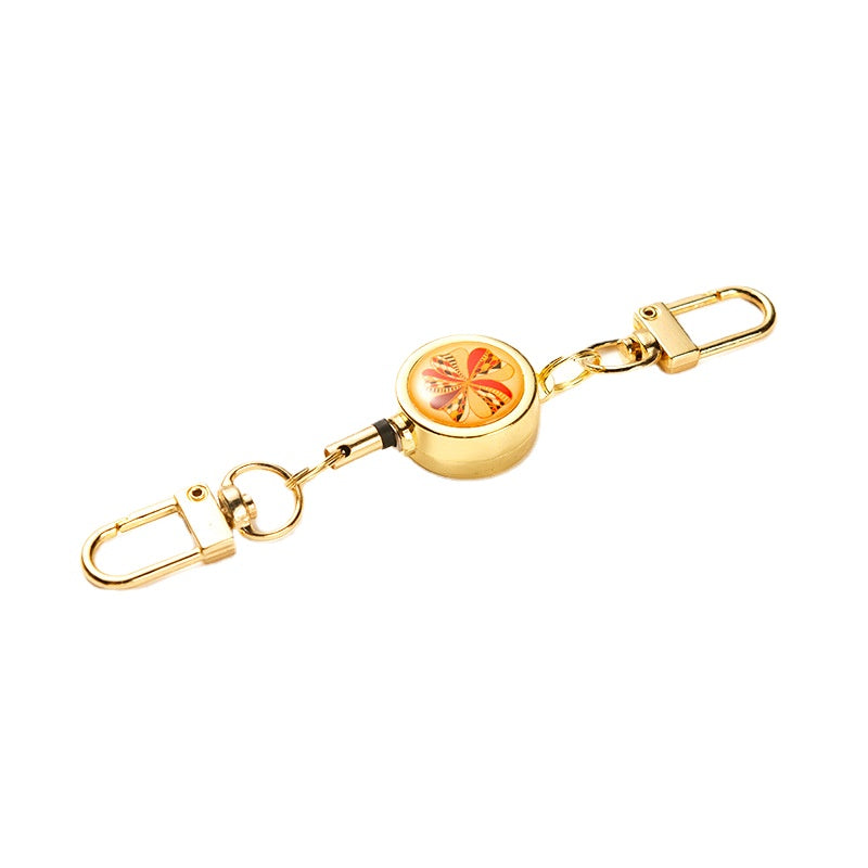 Wholesale Metal Flower Crystal Retractable Breast Tag Pull Button Keychain